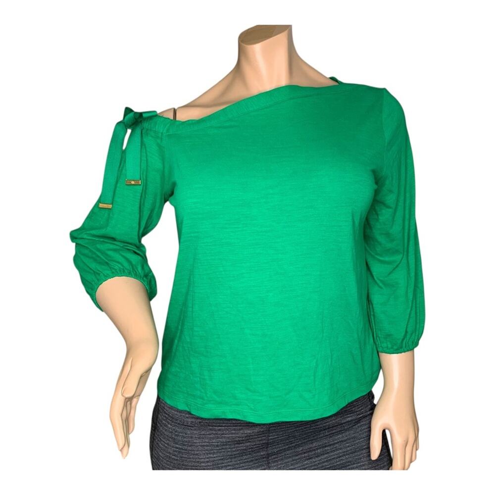 Lauren Ralph Lauren Top Asymmetric Neckline  3/4 Sleeve Green Size L